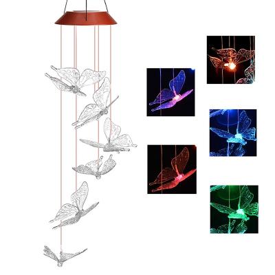 China Outdoor Animals Color Changing Patio Decor LED Butterfly Hanging Solar Wind Chimes Garden Light Lamp for sale