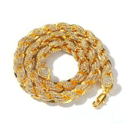 China Hiphop Fashion Overdone Necklace Men's Gold Alloy Diamond 9mm Twist Necklace for sale