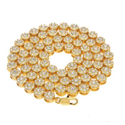 China Hiphop Street Dance Accessories 30Inch Around Necklace Mens Gold Plated Rhinestone Hip Hop Necklace for sale