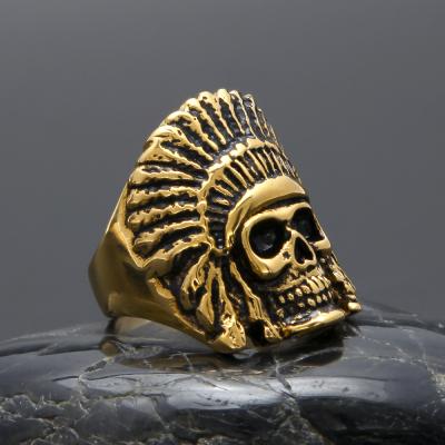 China Retro Exaggerated Hiphop Skull Ring Indian Chief Ring Stainless Steel Hip Hop Ring for sale