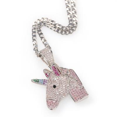 China Fashionable Unicorn Pendant Zircon Horse Personality Necklace Hip Hop Jewelry Hiphop Fantasy Pendant for sale