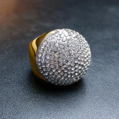 China Hiphop Diamond-Round Studded Spherical Stainless Steel Ring Two-Color Electroplating Ring Exaggerated Large for sale