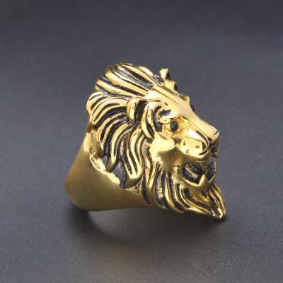 China Hot Hip Hop Hip Hop Color Preserving Big Ring Men&'S Lion Ring Inlaid Black Exaggerated Ring for sale