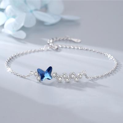 China Hot Selling Elegant Blue Butterfly FASHIONABLE Crystal S925 Silver Ladies Bracelet for sale