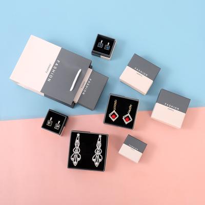 China Simple Earring Gift Box Necklace Color Matching Paper Bracelet Set Box Couples Ring Jewelry Box Wholesale for sale