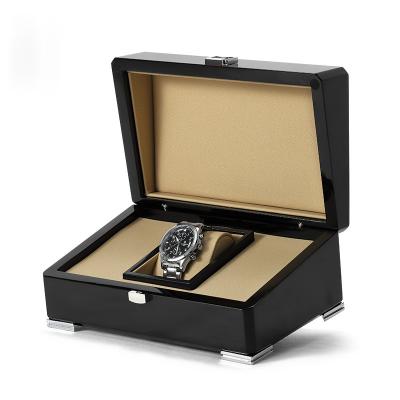 China Watch Packing Fashion Watch Wooden Box Simple Black Paint Luxury Watch Gift Box for sale