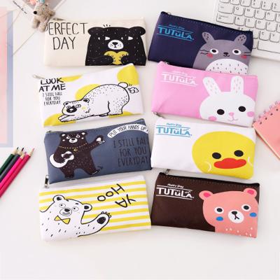 China New minimalist cute fresh cartoon pencil case PU stationery bag cartoon small pencil case for sale