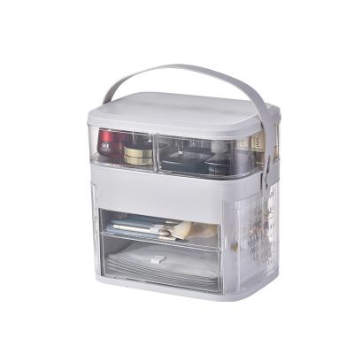 China Multifunctional Cosmetic Storage Box Flip Cover Jewelry Storage Box Drawer Portable Makeup Box for sale