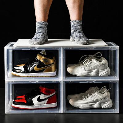 China Sustainable Transparent Dustproof PP Knock Down Plastic Basketball Shoe Storage Box for sale