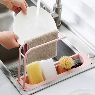 China Minimalist Multi-Function Adjustable Telescopic Kitchen Dish Storage Rack Drain Basket Sink Shelf Soap Sponge Storage Draining Rack for sale