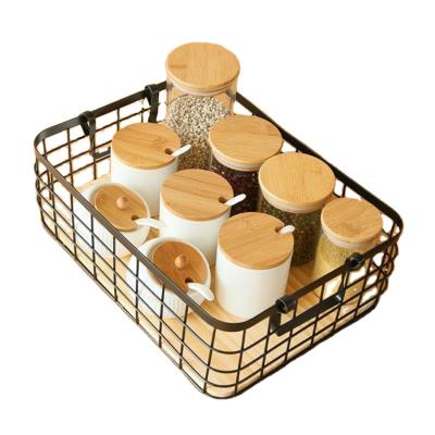 China Sustainable Nordic Style Wrought Iron Metal Snack Book Desktop Japanese Storage Basket for sale