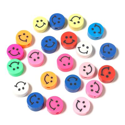 China 50pcs/bag Flat Round Cute Smiley Face Beads Polymer Clay Beads Loose Spacer Beads For DIY Jewelry Making for sale