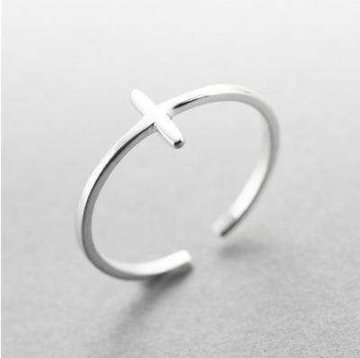 China TRENDY 925 Sterling Silver Cross Leaves Feather Rings Hollow Out Sterling Silver Wedding Finger Ring Adjustable For Women Gift for sale