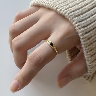 China FASHIONABLE 925 Sterling Silver Black Eye Rings Minimalist Female Gold Opening Rings For Women Fashion Gifts for sale