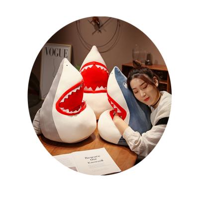 China Hot Selling Plush Spoof Shark Head Nap Pillow Shark Pillow Baby Soft Stuffed Toy for sale