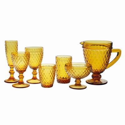 China Classic CLASSIC diamond pattern drinking glass set including wine glass, champagne glass, pitcher and glass mug for sale