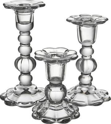 China Home Decoration Flower Shape Glass Candle Holders Multiple Sizes Luxury Glass Candle Holder for sale