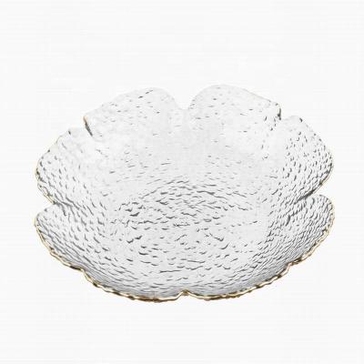 China Sustainable natureal flower and leaf shaped glass bowl for food and fruit or dessert for sale