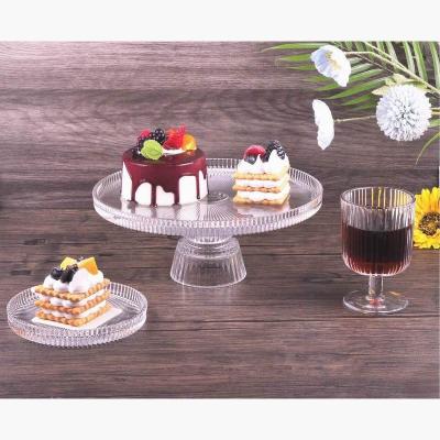 China Sustainable Classic Footed Lined Glass Cake Plate Tableware for sale