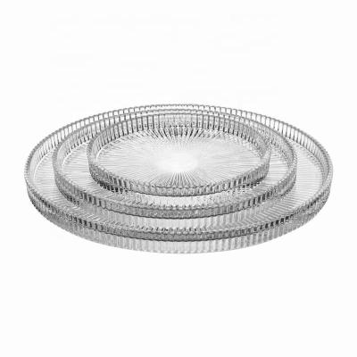 China Sustainable Classic Lined Glass Cake Plate for sale