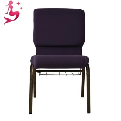 China Factory Supply Contemporary Dark Purple Interlocking Metal Church Chairs For Auditorium With Back Pocket for sale