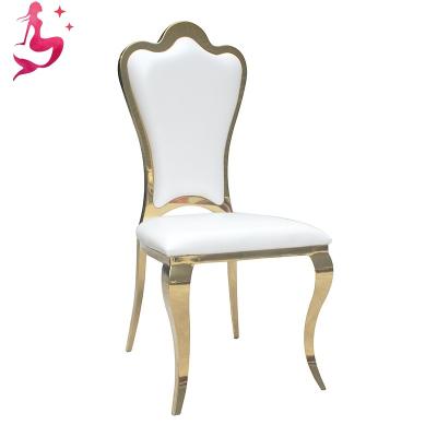 China Modern Stainless Steel Gold Frame Metal White Leather Back And Cushion Banquet Chairs For Wedding Event for sale