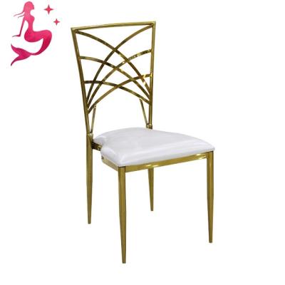 China Hot Selling Classic Modern Fashion Hotel Banquet Chairs Crossing Back Design Stainless Steel Dining Chairs Cheap Price for sale