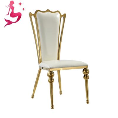 China Newest Modern Style Gold Stainless Steel High Back Chair Use For Banquet Party Wedding for sale