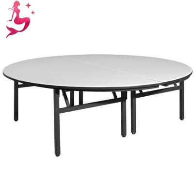 China Round Wedding Furniture Round Leg Party PVC Steel Foam Top Steel Folding White Banquet Table With Foldable Table Top for sale