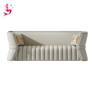 China New Design Modular Home Furniture Modern Beige U Shaped Chesterfield Genuine Leather Sofa for sale