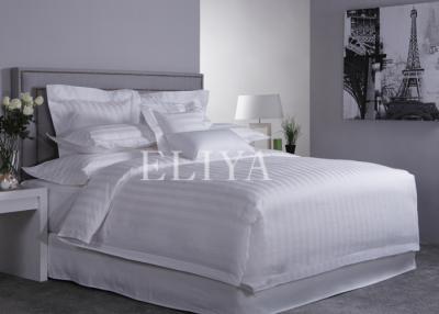 China 100% Combed Cotton Stripe White Hotel Bed Linens For Medium / Luxury Hotels for sale