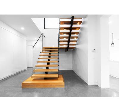 China Stringer Modern Staircase Fashion Indoor Galvanized Solid Wood Staircase Modern Outdoor Timber Iron Mono Wood Staircase for sale