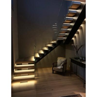 China Stringer Indoor LED Modern Aluminum Tread U Type Outdoor Zig Zag Staircase Basement Glass Stair Railing Mono Staircase for sale