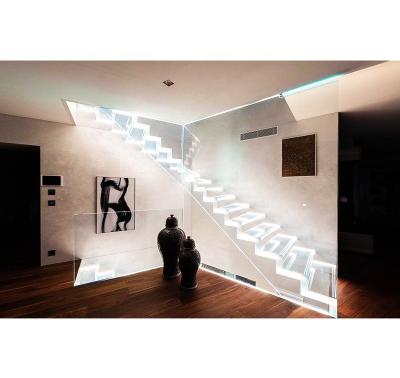 China Lightweight Led Floating Staircase Escalera Metal Bath Stairs Railing Modern Indoor Step Staircase Open Cantilever Railing Staircase for sale