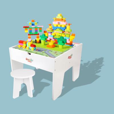 China Wooden educational multi-functional plastic children's toys building block learning table with chair for sale