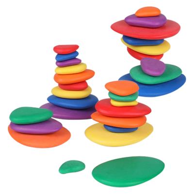 China Creative Nordic Style Stacking Building Toy Set Colored Wooden Building Block Rocks Pebble Stone Wooden Toy for sale