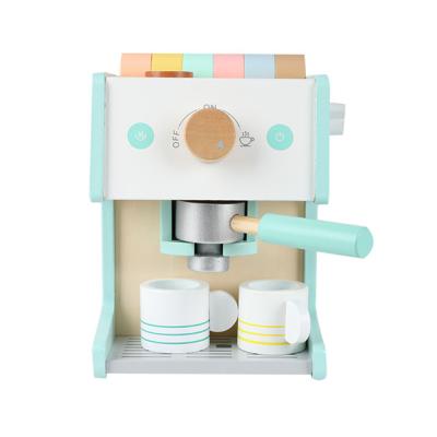 China High Quality Eco-friendly Material Educational Blue Coffee Machine Wooden Toy for Girls Party Pretend Game Coffee Maker Toy for sale