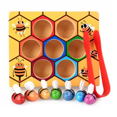 China Eco-Friendly Material Kids Montessori Wooden Bee Preschool Clip Out Educational Toy Wooden Beehive Game for sale