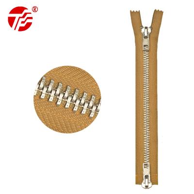 China 5#Bright Automatic Lock Slider Open End Silver Metal Double Zipper For Home Textiles, Luggage And Bags, Style Clothing for sale