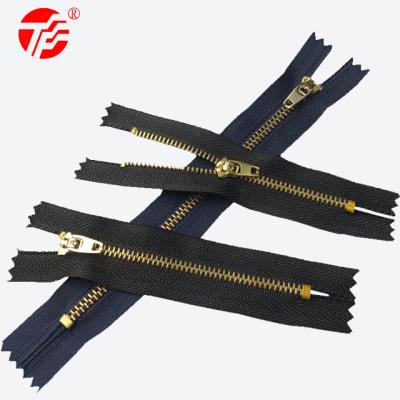 China Auto Lock Zipper 13 Brass Narrow Jeans Pants Casual Trousers Accesses Zipper Open Heavy Duty Anti No Fading Factory Direct Deal for sale