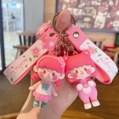 China 3D Cartoon Anime Doll Girl Cartoon Cherry Blossom Key Chains Cute Metal Llaveros Personalizados Key Chains for sale