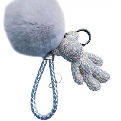 China Sale Car Doll Car Doll Key Chain Bag Leather Violent Hot Cute Diamond Inlaid Nice Bear Hair Rope Pendant Key Chain for sale