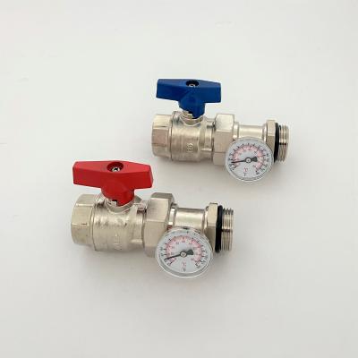 China Manifold Ball Valve With Temperature Gauge , 1'' Ball Valves Pair and Temperature Gauge for Radiant Heating for sale