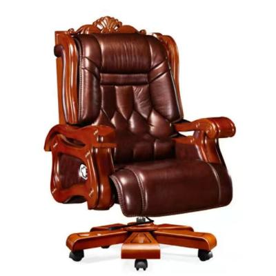 China (Size) Product Office Promotional Genuine Leather Large Wooden Rotatable Large Chair With Wheels for sale