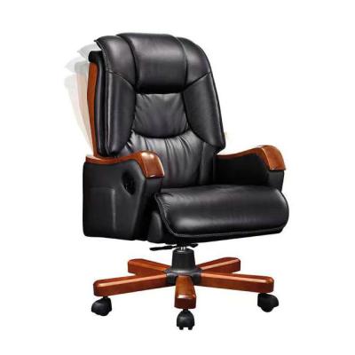 China Hot Selling Hardwood Frame Adjustable Ergonomic Boss Armrest Classic Genuine Leather Office Chair (Height) for sale