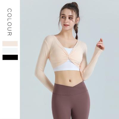 China Breathable Women Long Sleeve Crop Top Yoga T-Shirts Workout Seamless Shirts Activewear Stretch Sportswear With Special Neck Design Gym for sale