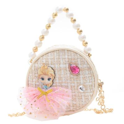 China Princess Elsa Accessories Small Round Bag Girl's Simple Shoulder Messenger Bag Of New Korean Popular Pearl Coin Purse Portable Children'S Bag for sale