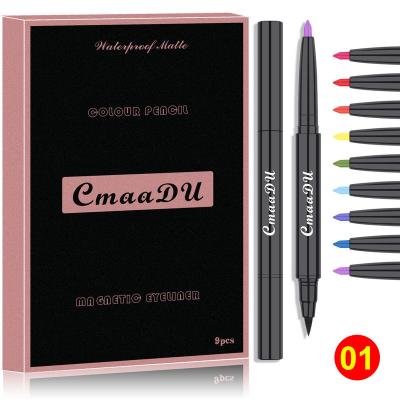 China CmaaDu 9pcs Adhesive Magnetic Eyeliner Pen Set Colorful Multichrome Lash Double Glue Eye Liner Waterproof Master Makeup Pencil Travel Eyeliner for sale