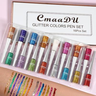 China CmaaDu Waterproof 16 Color Eye Liner Kit Super Slim Long Lasting Korean Cosmetics All Day Maquillaje Styles Liquid Colorful Eyeliner Set for sale