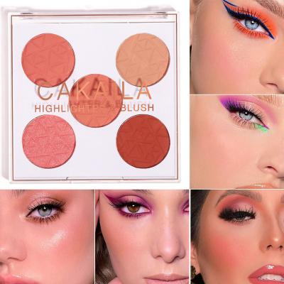 China CAKAILA 5 Colors Matte Wholesale Blushes Powder Vegan Rose Pink Cheek Creamy Baked Waterproof Face Contour Makeup Blush Palette for sale